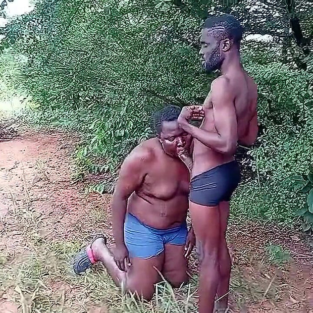 Chubby Kneeling and Given Blowjob Outside