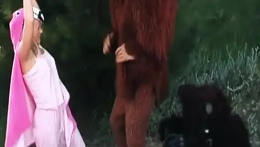 Mature Blonde MILF Sucks Hairy Bear Cock Outdoors