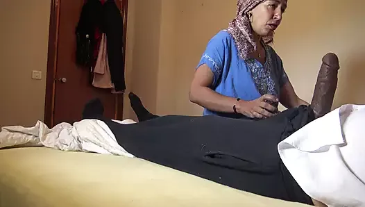 Algerian maid is shocked when French rapper shows off his big black cock