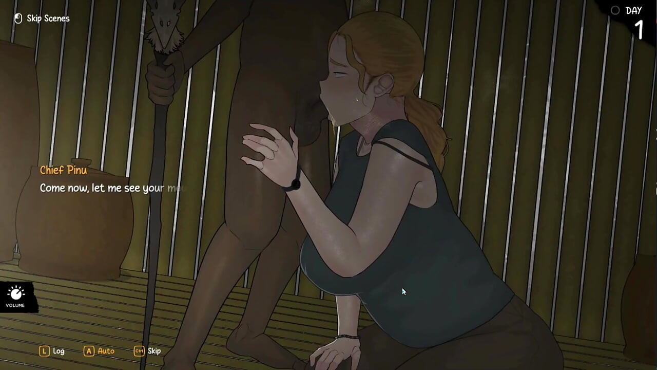Jogo hentai - chegada da deusa - parte 1 mulher loira sexy gostosa executa paizuri & boquete intenso para o Chefe da Tribo