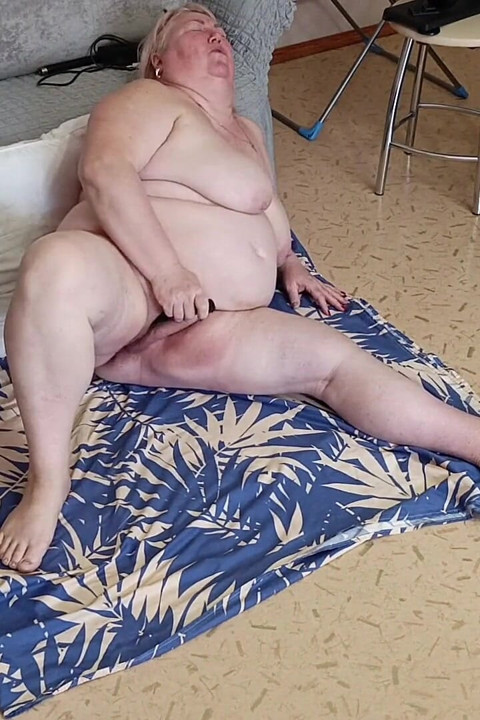 Neighbor Squeezes Her Big Tits and Masturbates Her Big Hairy Pussy with Sex Toys