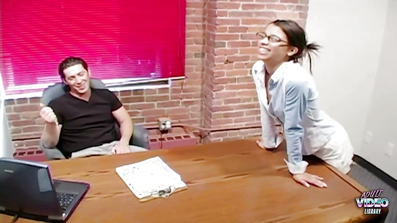 Beguiling Lady in White Lingerie Dances on His Work Desk Until He Succumbs to Her