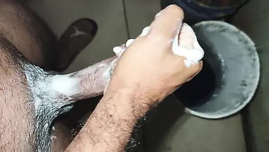 Hairy skinny man masturbates in pope's shower while not at home