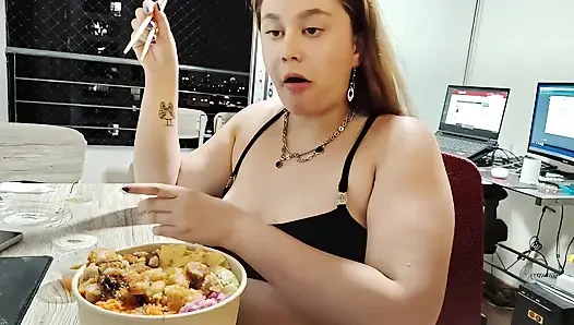 Nicole's Massive Takeout Stuffing - Belly & Ass Tease