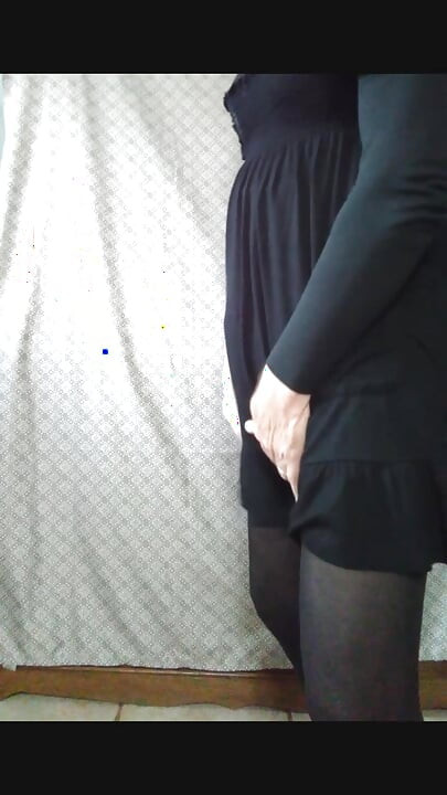 CD, black pantyhose, dress. Masturbates and cum.