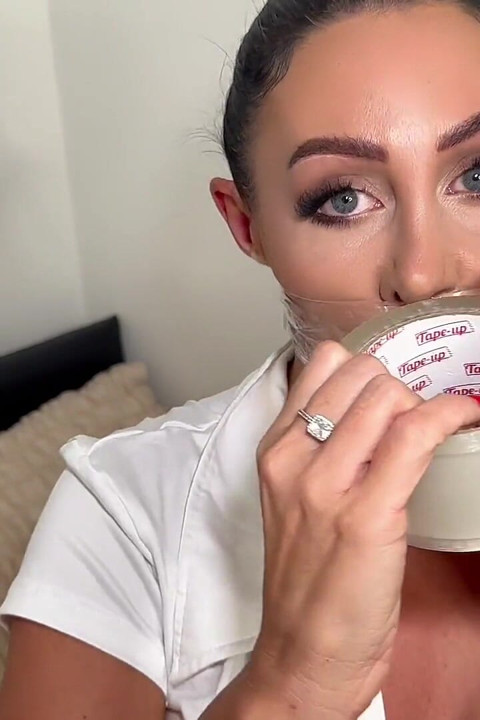 Clear Tape Gag Orgasm
