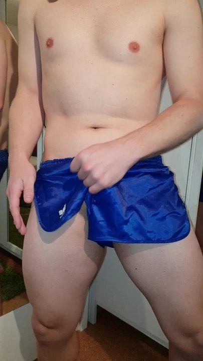 Teasing and getting a boner in nylon shorts