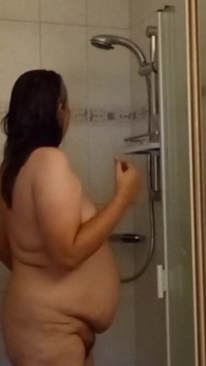 53-year-old BBW in the shower – do you want to watch me? | Clip 1