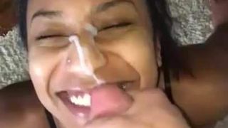 She gets so happy when he cums on her face