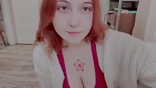 Beautiful Redhead Girl Playing with Her Big Tits