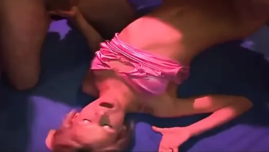 Blonde MILF Gags on Multiple Cocks in Group Blowbang