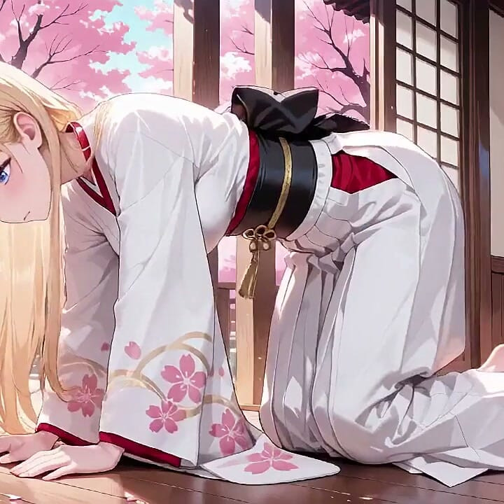 Blonde Miko in the Shrine! Taboo Whispers Under Cherry Blossoms, White Skirt Too Revealing!