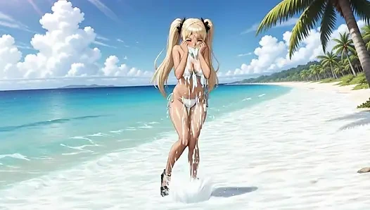 На пляже с горячей Nami - она играет со своей киской