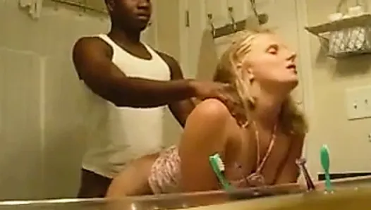 blond fucked over sink by black guy