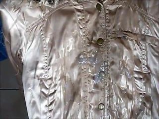 Guy ejeculating on second hand gold nylon jacket - Part 7