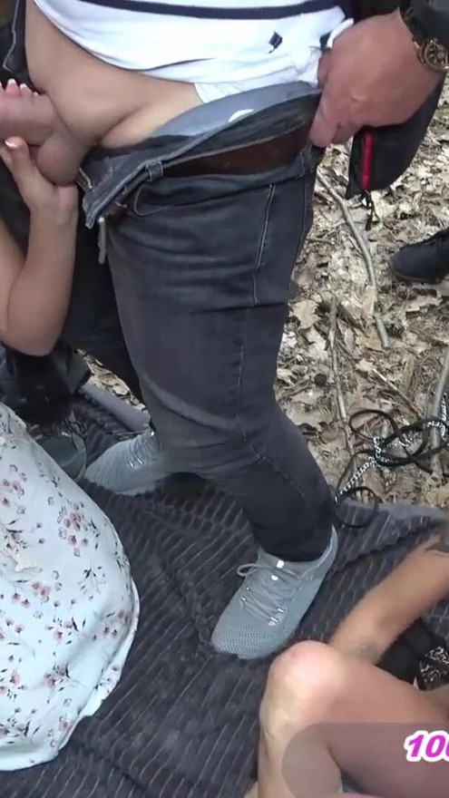 German amateur cum sluts have group sex in the forest | Clip 1
