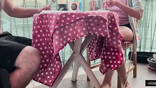 Italian Couple Blowjob Under Table After Eating Deep Creampie POV