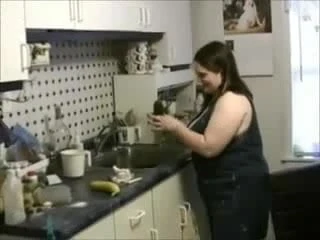 Hairy amateur BBW with a cucumber