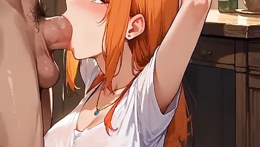 Anime ai, meine ehefrau verführt mich in der Küche mit einer tiefen kehle und schluckt mein sperma zum Nachtisch