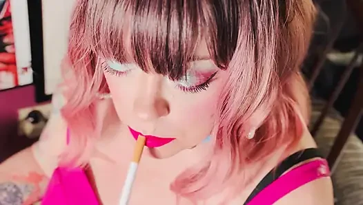 Tina Snua Is Stunning In Pink Leather & Chain Smoking - BBW OMI OME Snap Inhales Drifting Smoke