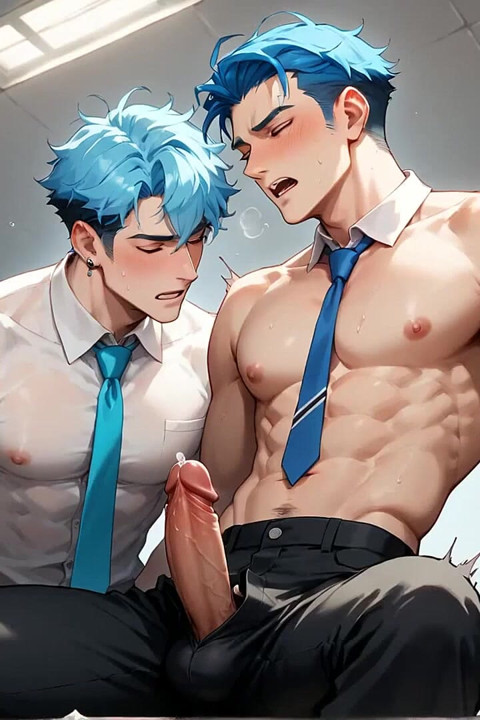 A Gigantic Pop-shot Deluge! Blue-haired Office Climaxes Are the Best Gay XXX Porn!
