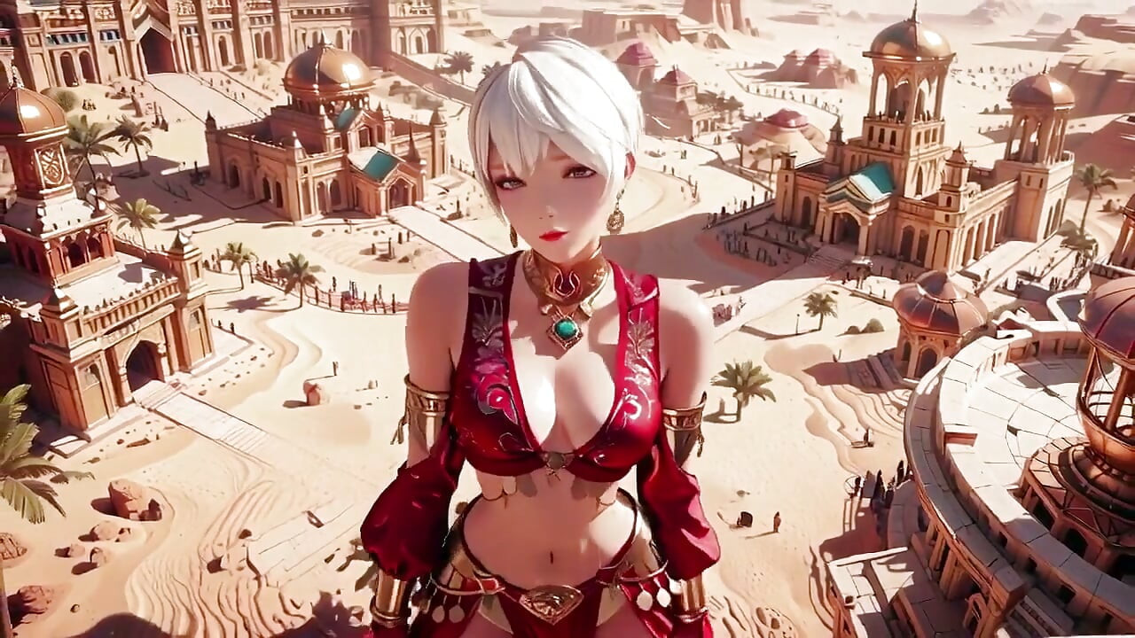 Desert Fantasy! laal-sone ke mahal men chandi ke baalon vaali santon ka niji nrity, lait riban uske chaaron or lapetna .
