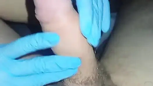Gentle massage with sterile gloves, it is done as he likes
