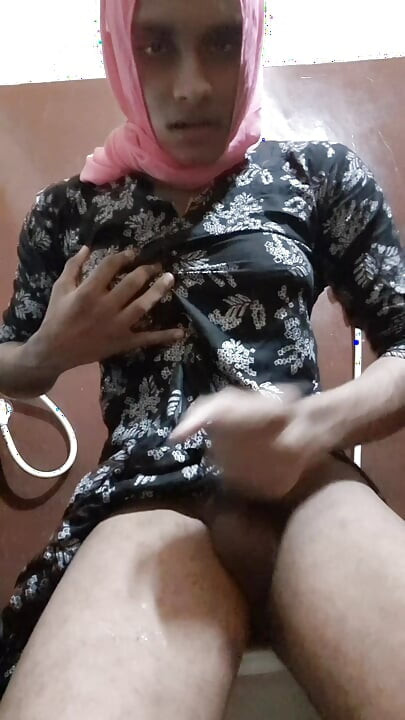 Sissy crossdresser drink her cumm spitting and anal fingering
