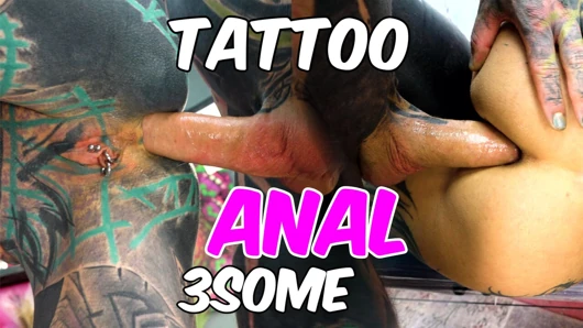 Tattoo apprentice and her customer get ANAL fucked during TATTOO session