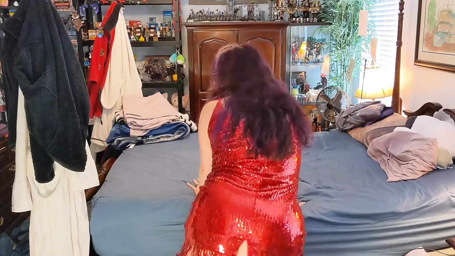 Hotwife Dances and Strips in Red Dress!