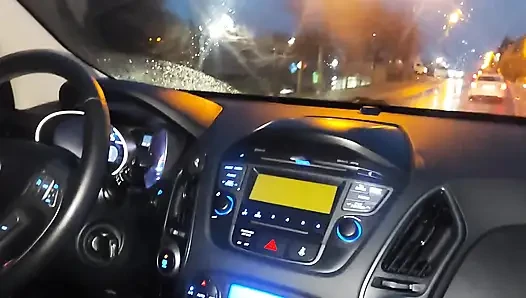 Mature stepmom teases her stepson in the car, in public, with her sexy legs in stockings