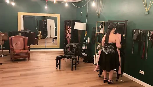 Latex Dommes Stretch Bound Slave's Ass Wide Open