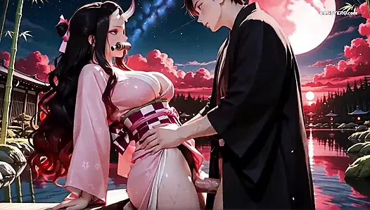 Сгенерированную ИИ Nezuko трахают демонически во всех позах (Demon Slayer)