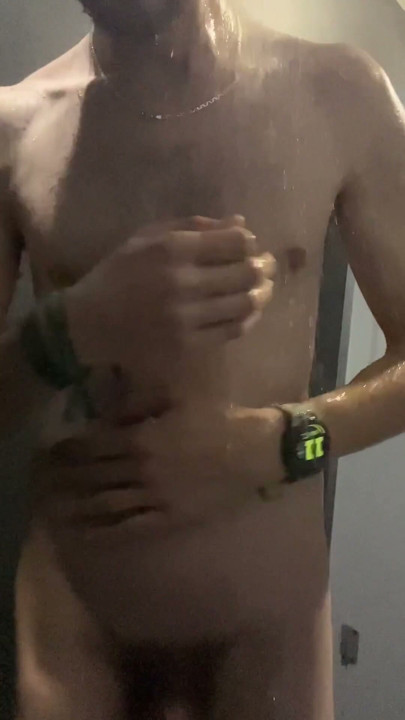 Dirtydog on gym locker room showers jerking and cumming | Clip 1