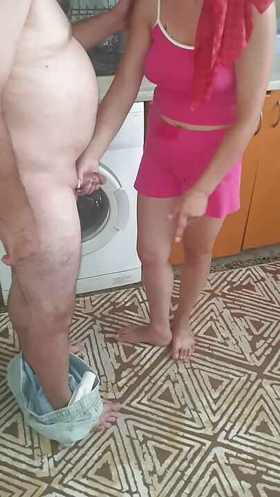 I made my maid, who wears a headscarf, perform oral sex on me in the kitchen.