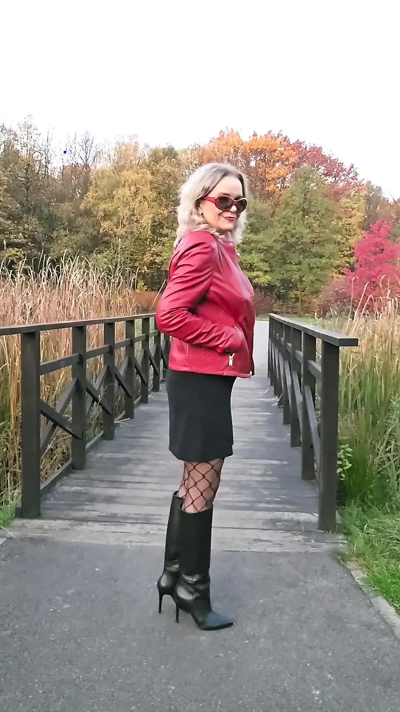 Red Leather Jacket & Black Leather Boots