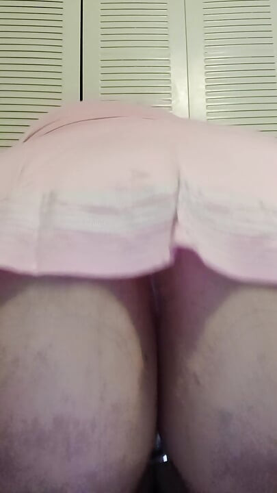 Plugged BBW Rides Big Realistic Dildo In A Pink Cheerleader Dress