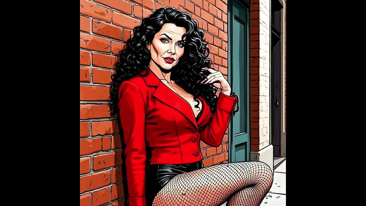 Casting Pour Une Salope Sexy De 40 Ans Caricature. MILF, Bas Noirs