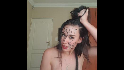 Dirty talking slut degrading herself, body writing