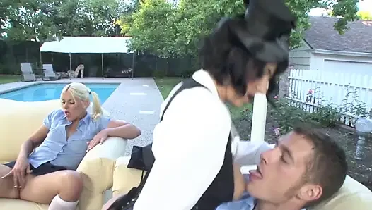 She makes them fuck each other and then joins in