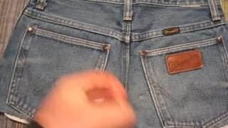 Сперма на моих любимых джинсовых шортах в ретро видео.