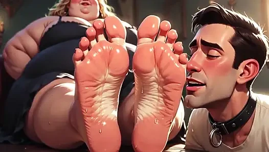 Submissive Guy Devoted to Sweaty Feet of Huge BBW