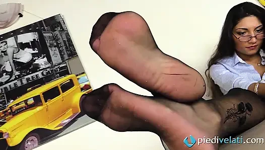 Gioia as a Sexy Teacher in Black Tights and Black Stiletto Heeled Pumps