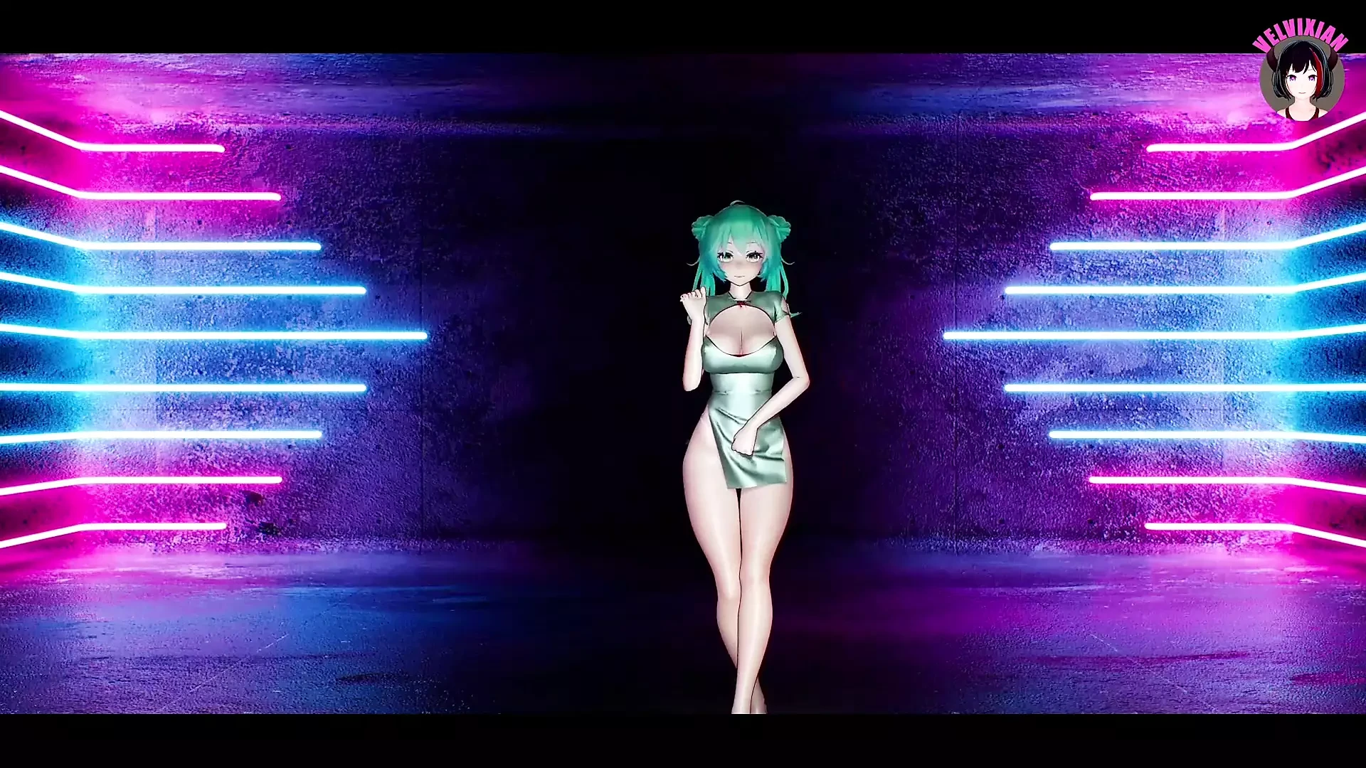Sexy Miku em vestido chinês quente dançando + despir-se gradual (3D HENTAI)