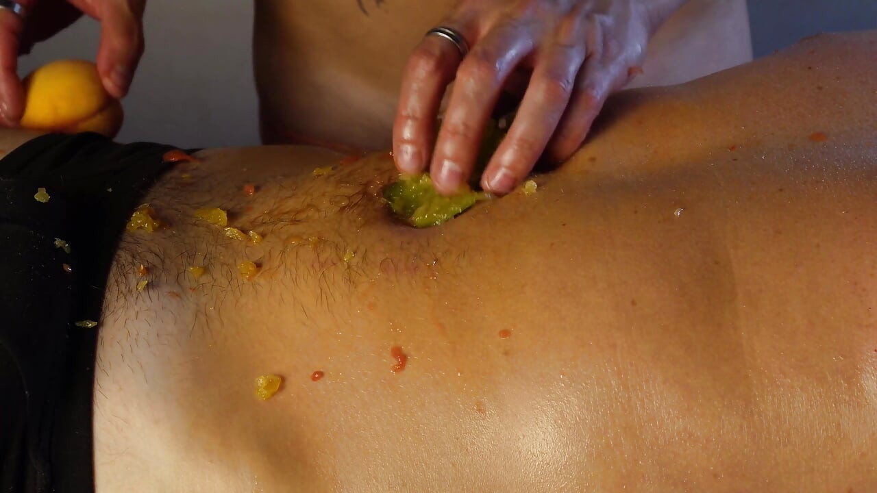 Deep Navel Play Fruit Stuffed & Filled with Cum