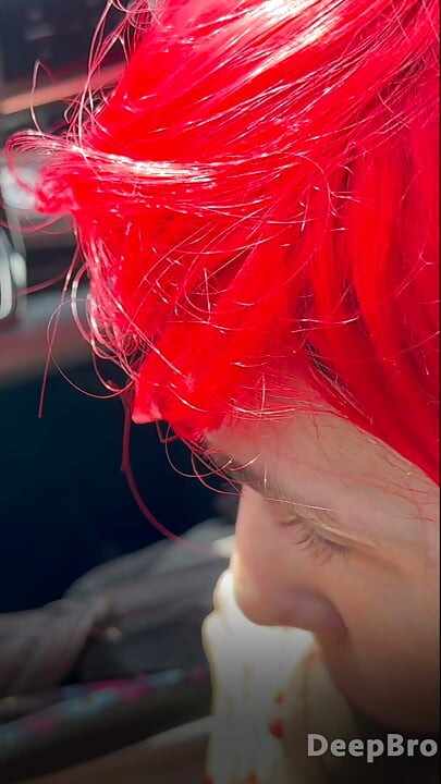 Redhead deepthroats thick BBC in the car, fingers gripping tight