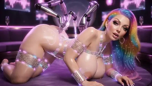 Regenbogenhaar reife cyber shibari necken roboterarme neon vergnügen 3D