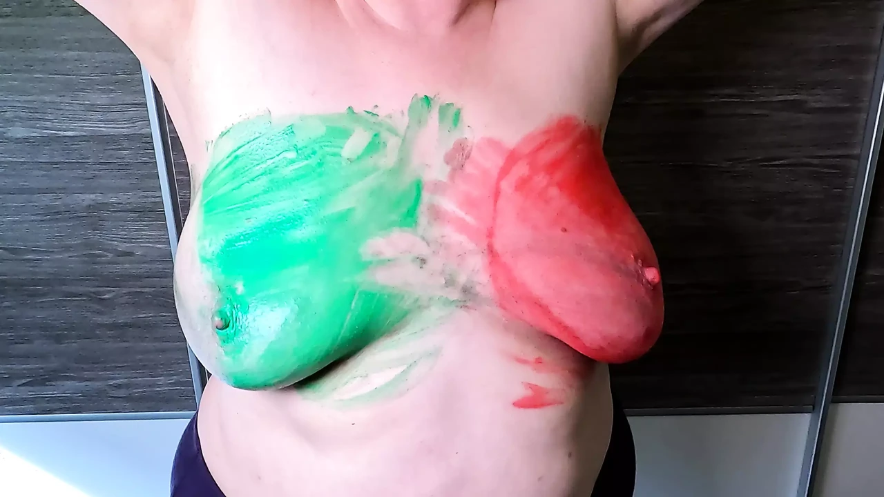 Happy Easter hard titslapping her colored tits