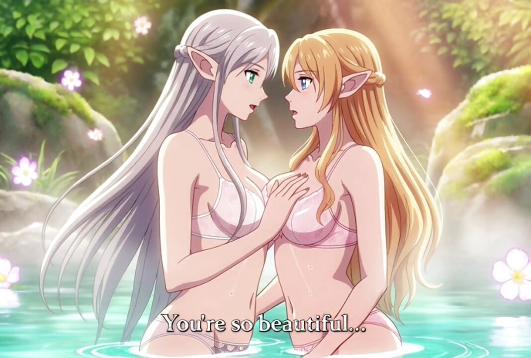 Two beautiful lesbian elves share an intimate night in a magical hot springs