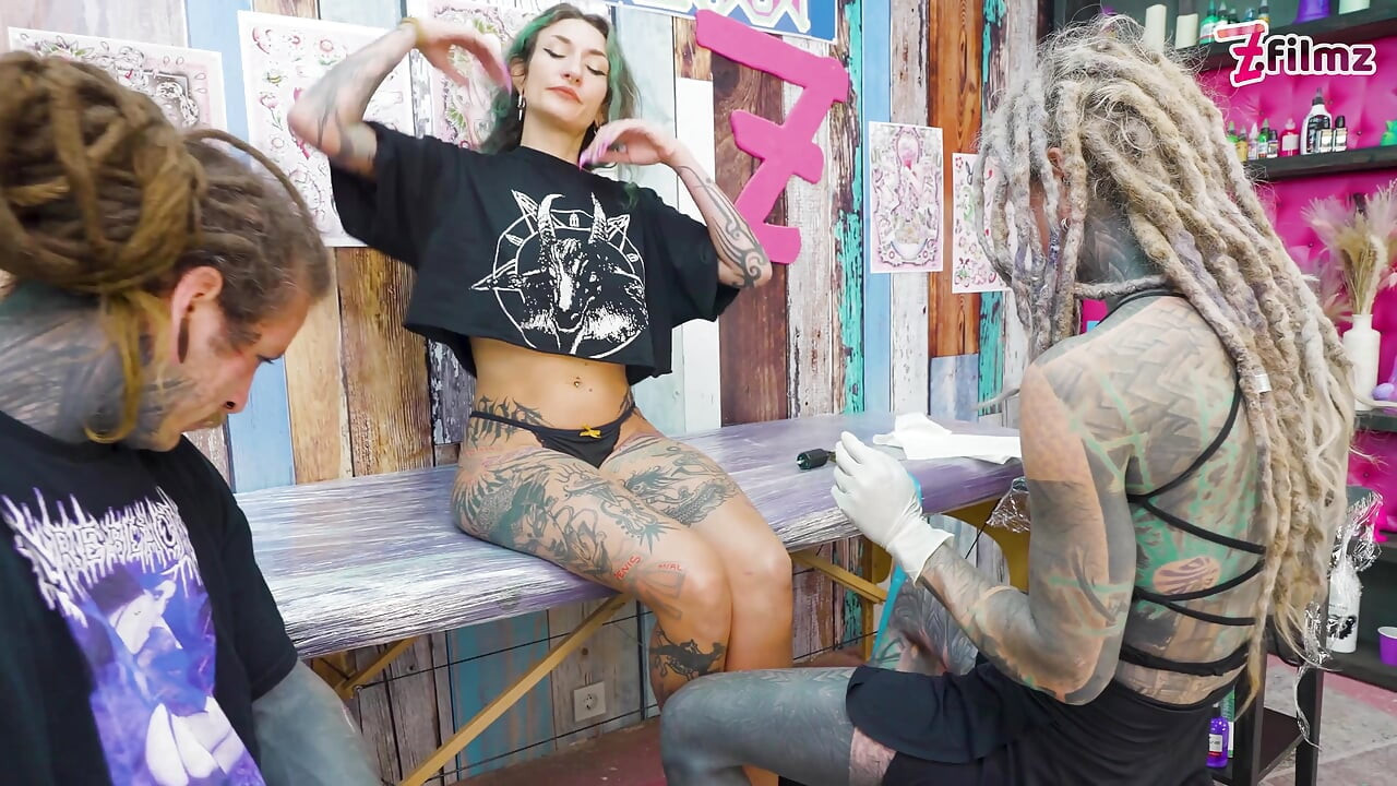Anal Threesome During Tattoo Session